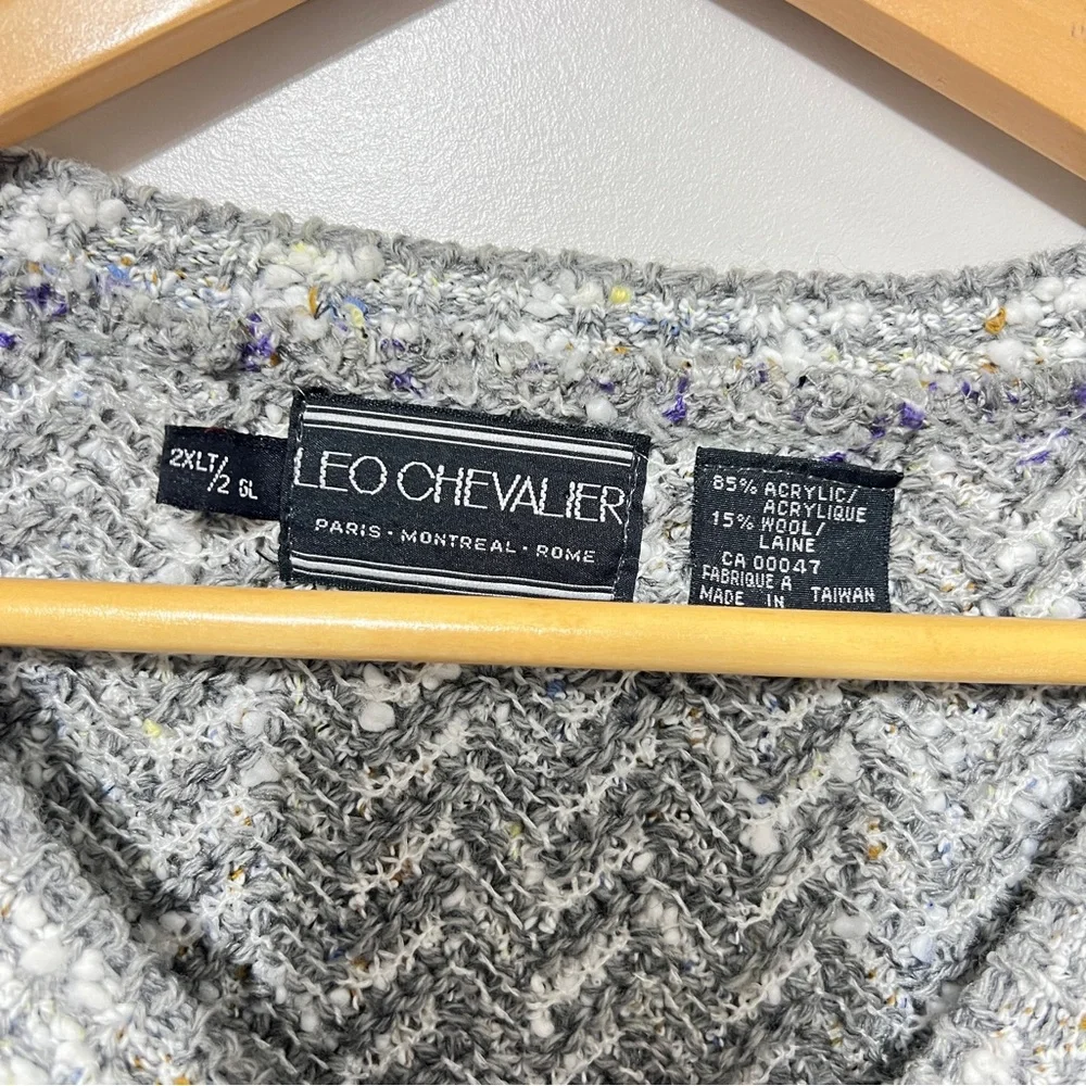 Leo Chevalier Oversized Chevron Knit V-Neck Sweater Grey White Marl Pullover 2XL - Picture 3 of 12
